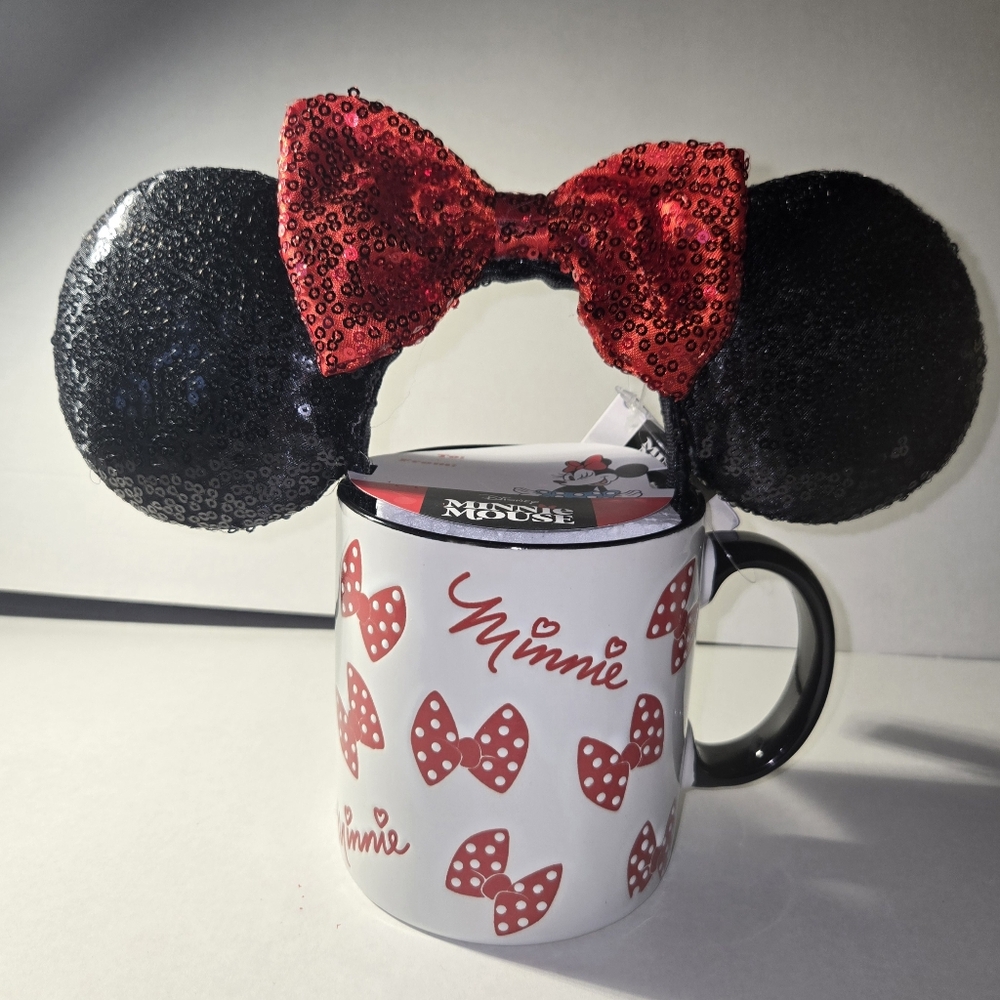 Disney Minnie Mouse Sequin Ears Headband - Black and Red Coffee Cup